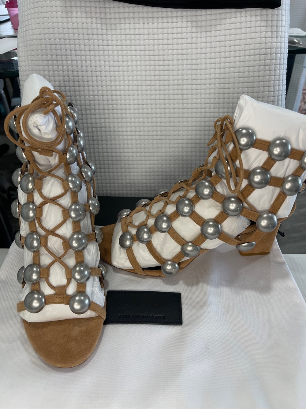 Alexander Wang brown suede Rainey cage heels size 37 new.
